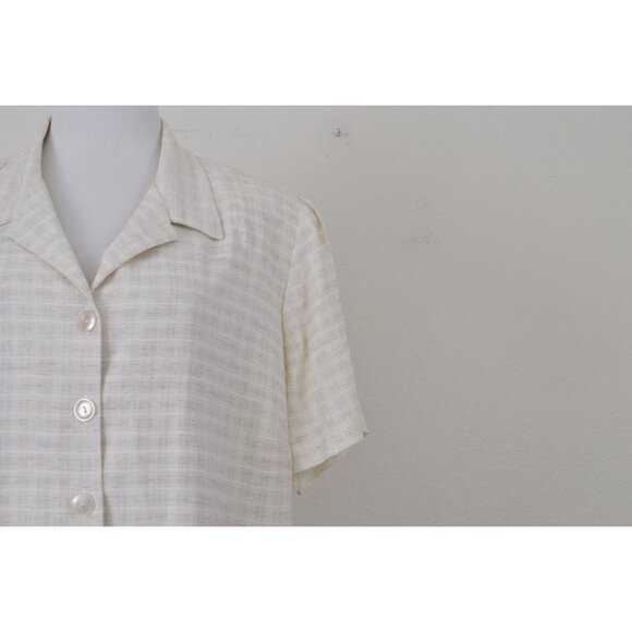 Plus Size Vintage 80s Plaid Rayon/Acetate/Flax Button Down Blouse Size 18/20 - Picture 5 of 10